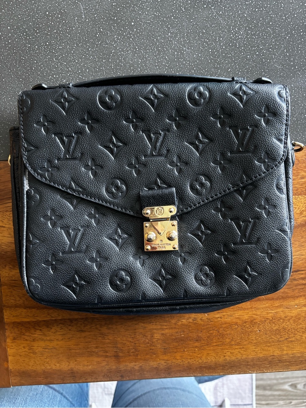 Louis Vuitton Black Monogram Empreinte Small Shoulder Bag with Gold Hardware